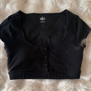 ALO Yoga Black Buttoned Crop Top